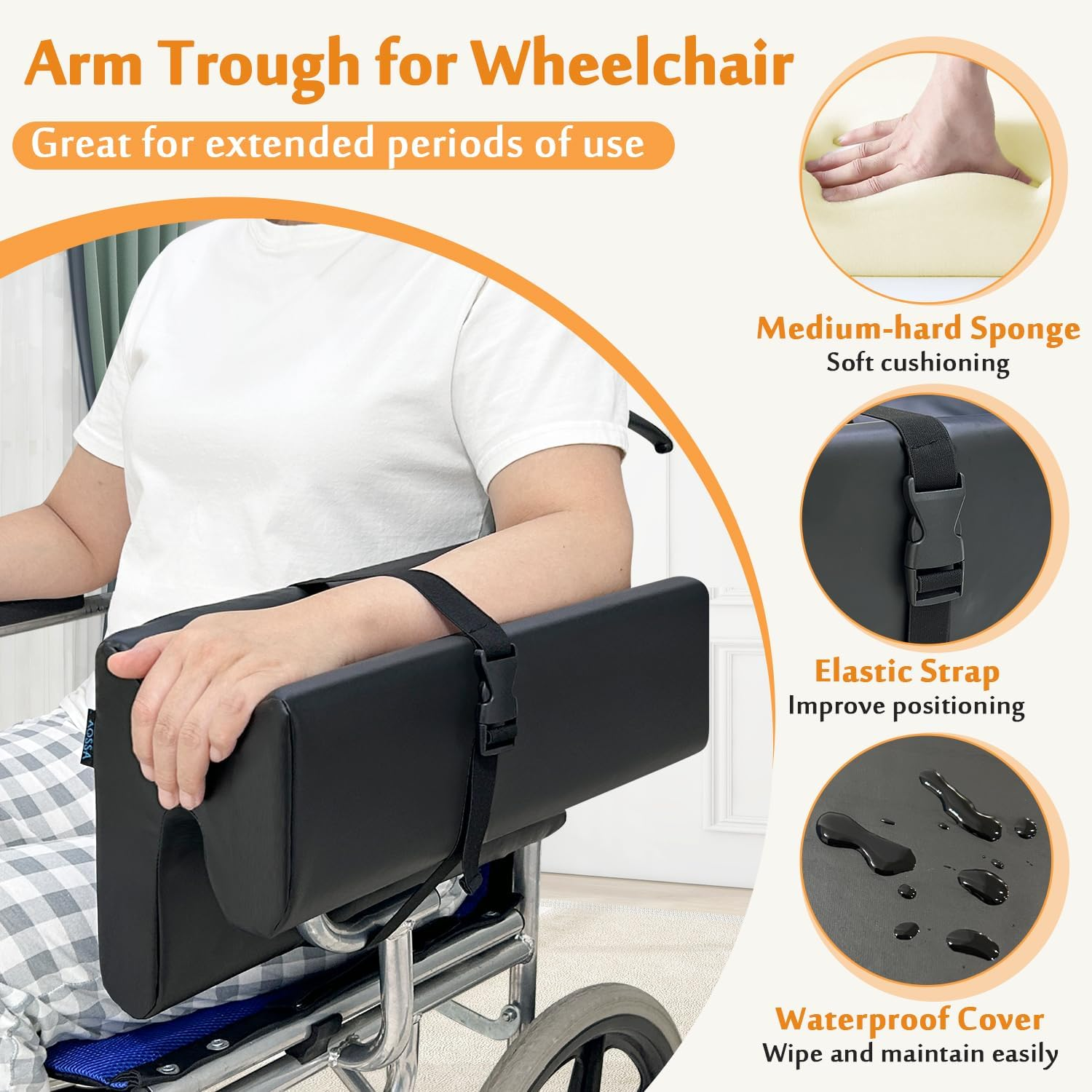 Mybow Lateral Support for Wheelchair Arm Trough, Armrest Pad Cushion Wheelchair Attachment, Wedge Bolster Positioning Arm Elbow Rest Pillow for Elderly & Stroke Patient (L-Shape)