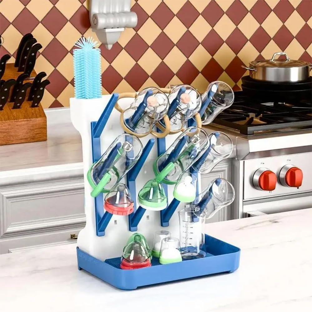 Baby Bottle Drying Rack, Vertical Space Saving Countertop Standing Drying Rack Baby Accessory, Bottle Brsuh, Pacifier, Breast Pump Accessories Drying Stand, Storage Organizer (Blue)