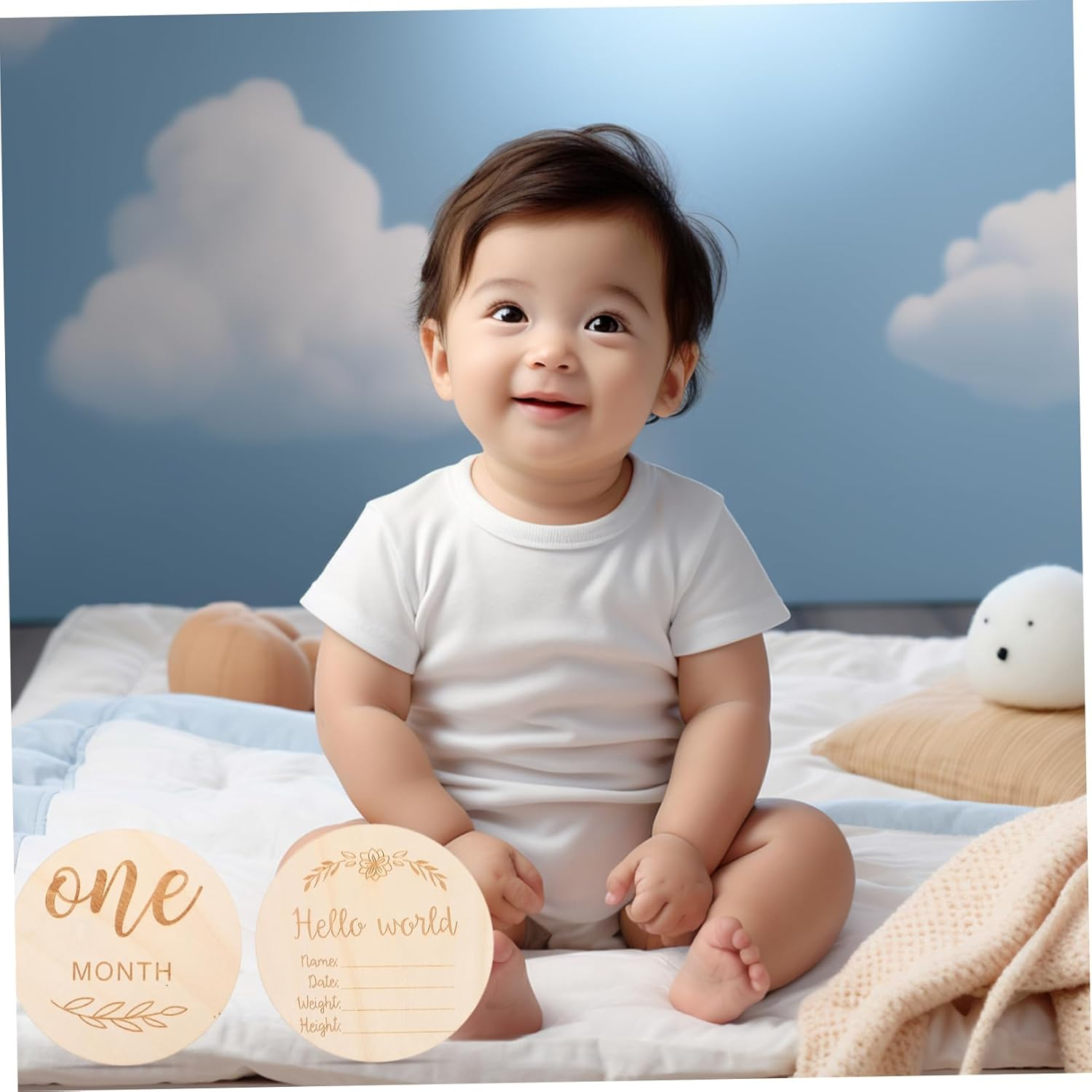 12Pcs Milestone Signs Monthly Milestone Cards for Photo Props Pregnancy Announcement Wooden Blocks