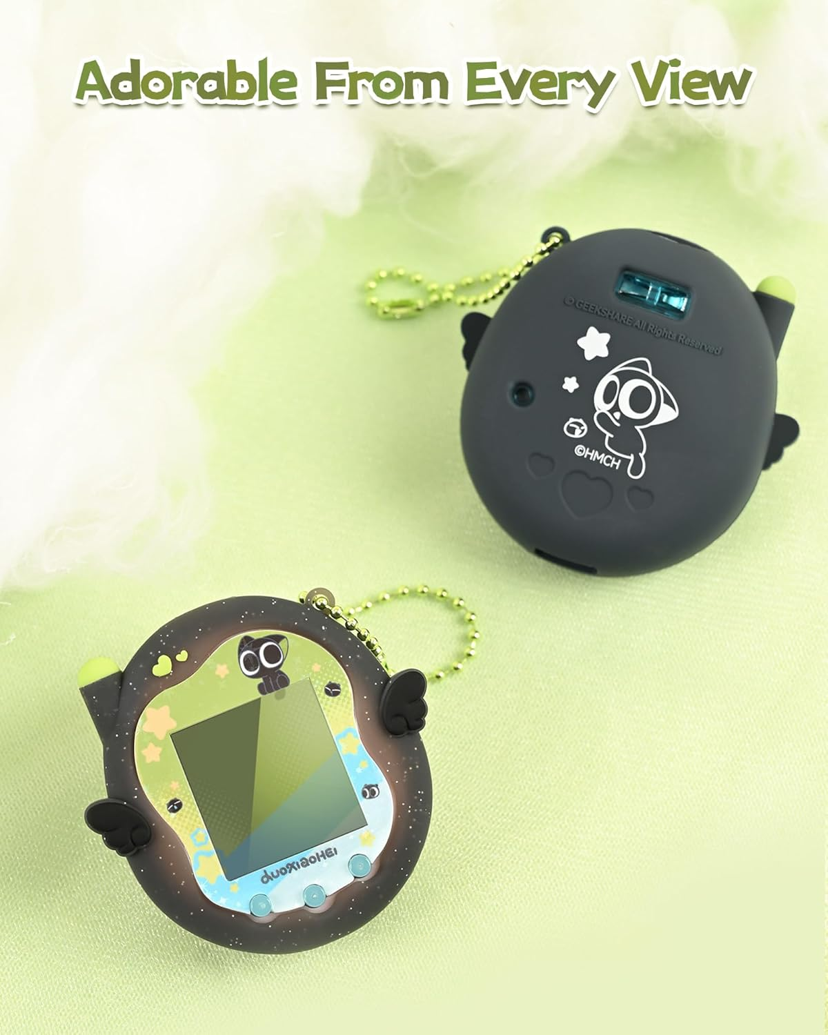 Geekshare Silicone Protective Case Compatible with Tamagotchi Uni, Cute Cartoon Black Cat in Starry Sky Design Cover Skin Shell -Solid Black - Solid Black image number 1