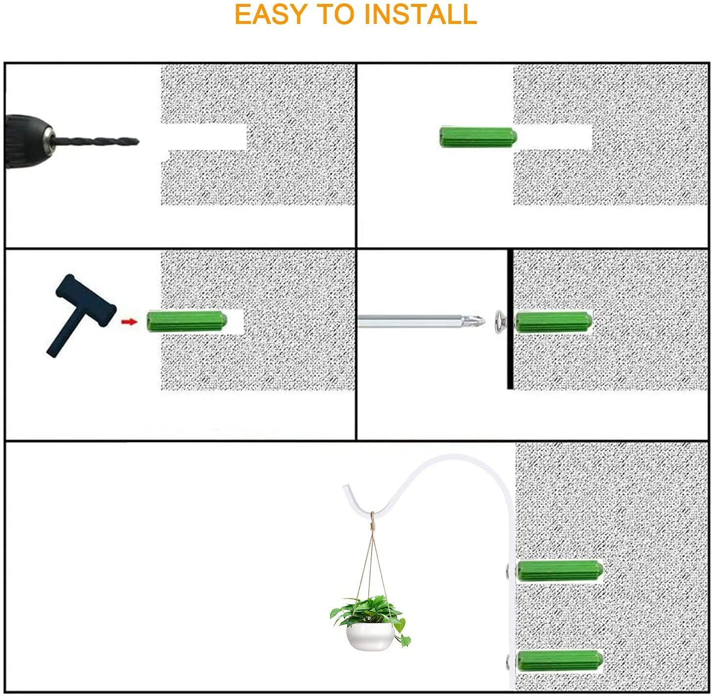 Iron Wall Hooks - 2 Pack White Metal Lantern Bracket Decorative Coat Hook for Hanging Lantern,Bird Feeders,Wind Chimes,Plant Planter,Coat, Indoor Outdoor Rustic Home Decor