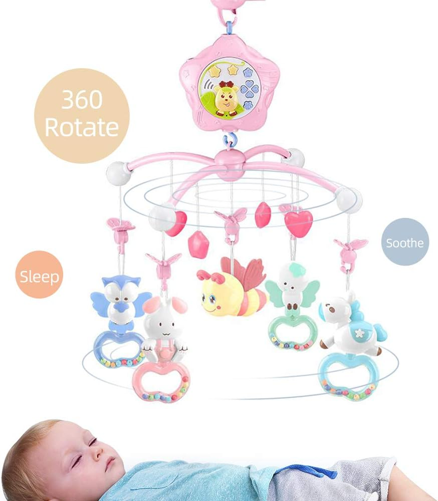 Baby Crib Mobile for Crib with Music and Lights, Remote for Pack and Play, Stroller Accessories. Material:Abs+Plastic (Pink-Senlin) image number 3