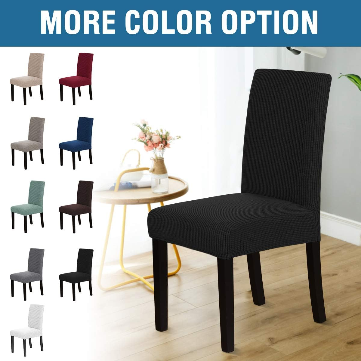 Smarcute Dining Chair Covers Stretch Removable Washable Chair Covers Chair Protector Home Decor Spandex Jacquard Dining Chair Protector Cover for Dining Room Set of 6, Black image number 5