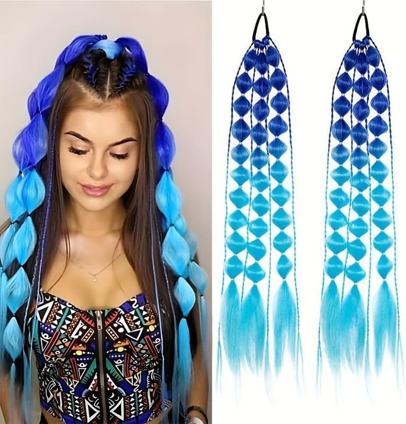 2 PACK Colorful Hair Extensions, POIUNA Upgrade 24" Long Braiding Hair Hair Extensions Braid Synthetic Fiber Hair for Women Girl Bubble Braid (Pink)