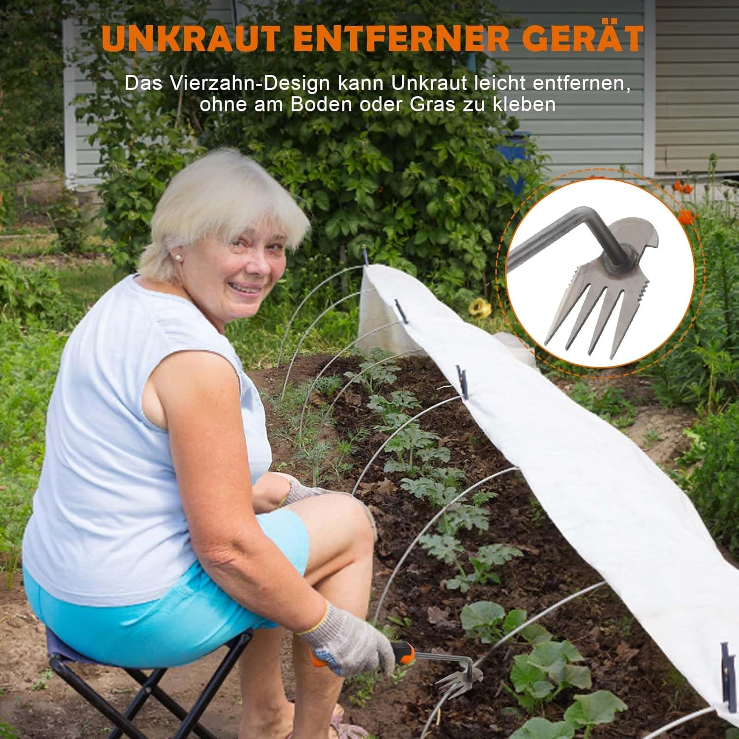 MOKIDO Weed Remover Device, Gardening Hand Weed Cutter, Weed Cutter with Handle, Garden Tool, Weed Remover Device, 4 Teeth Garden Claw, Outdoor Garden Tools