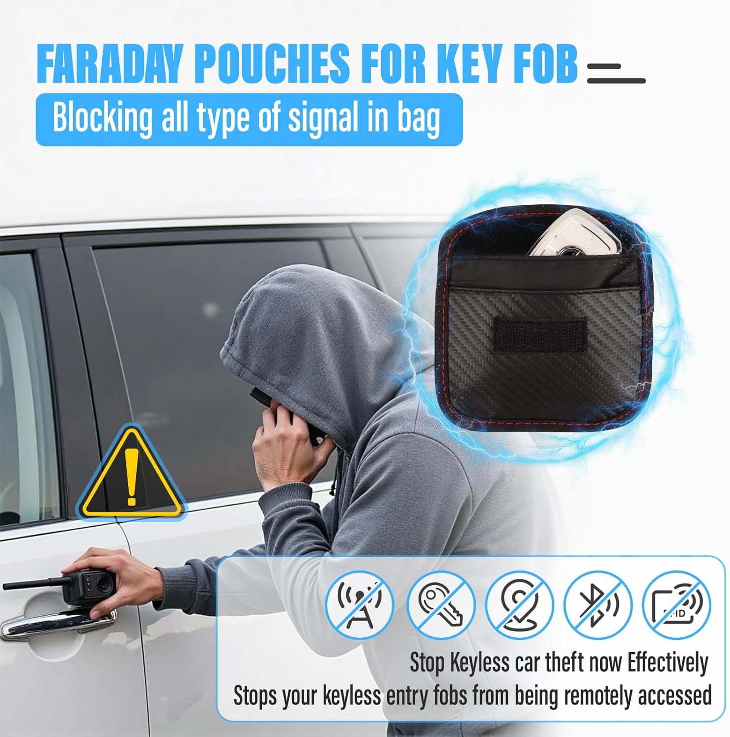 2 Pack Faraday Pouch for Car Keys, Faraday Bag, Car RFID Signal Blocking Holder, Key Fob Protector, Anti-Theft Key Fob Case with Carbon Fiber Material (Horizontal) image number 4