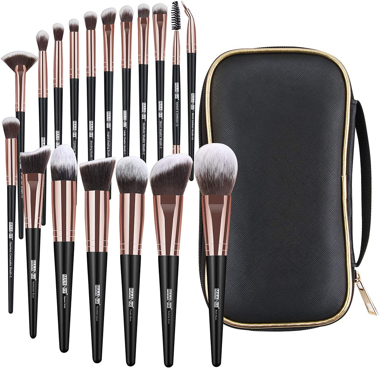 Makeup Brushes, 18 Pcs Professional Premium Synthetic Makeup Brush Set with Case, Foundation Kabuki Eye Travel Make up Brushes Sets (Black Gold)