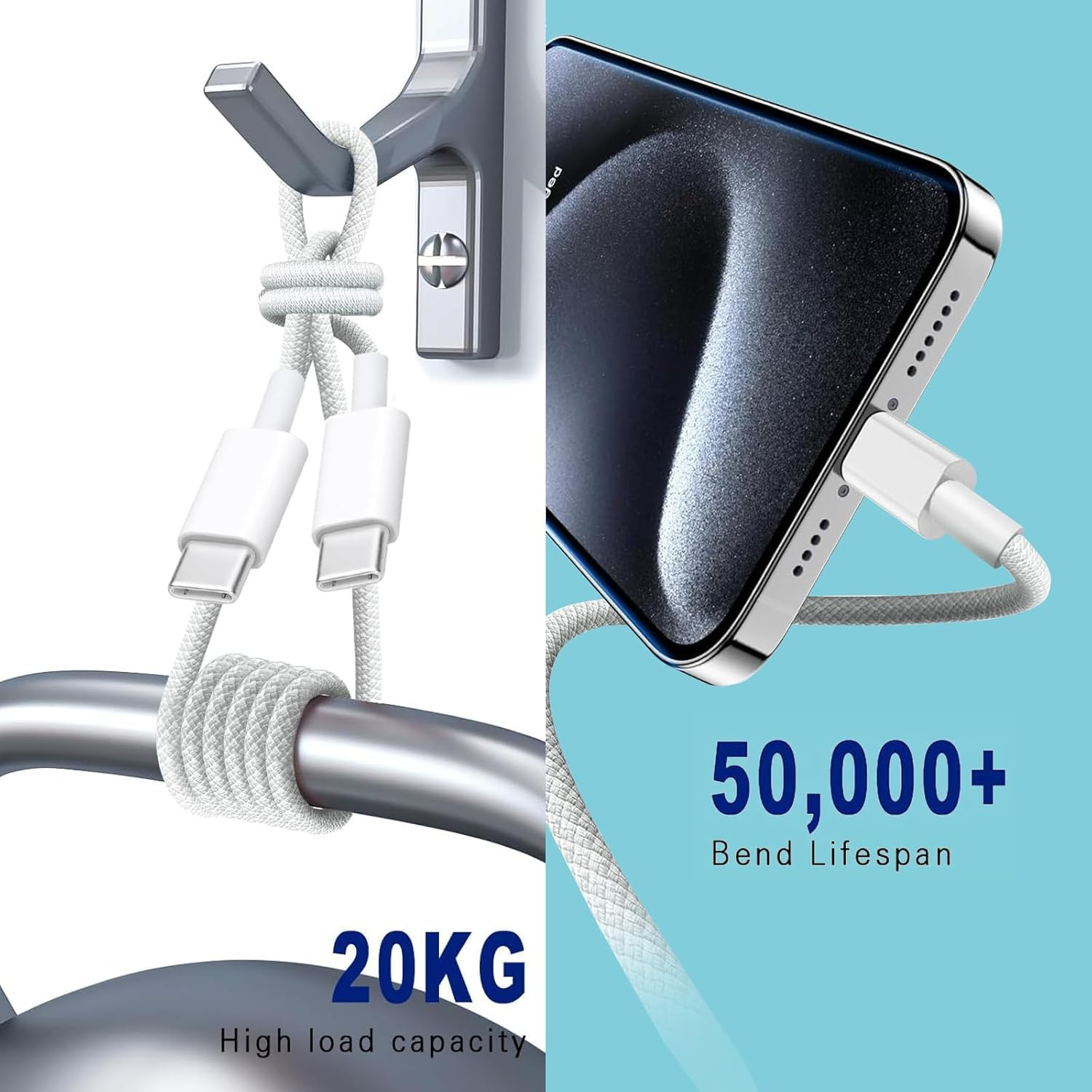 1M Iphone 17/16/16E/15 Charger Cord, USB C to USB C Woven Cable Compatible for Iphone 17/16/15 Pro Max,Plus, 17Air, Airpods 4, Airpods Pro (2Nd/3Rd Generation), Airpods Max 2 2024 Charging Cable Cord image number 3