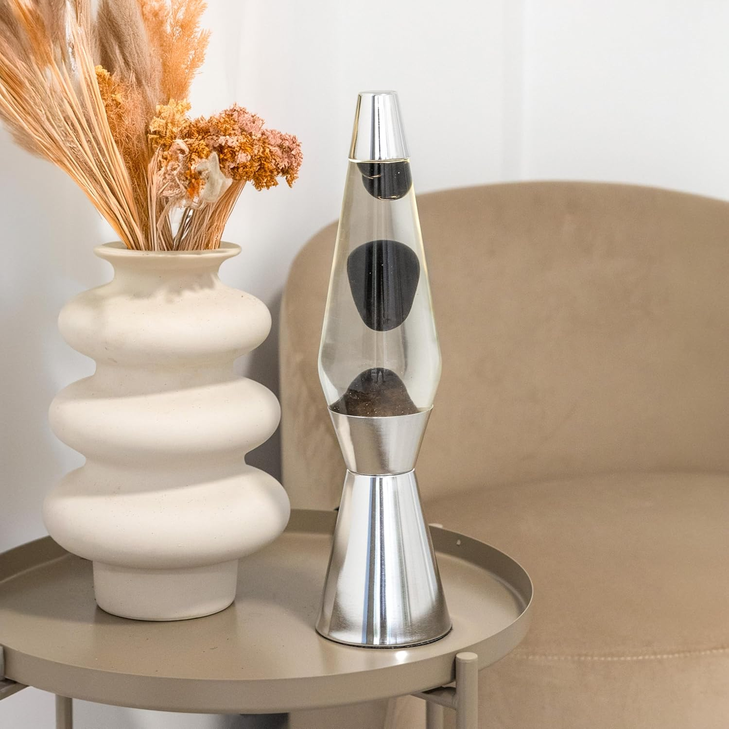 Fisura Lava Lamp Black Chrome Base, Black Lava and Clear Liquid Retro Lava Lamp with Spare Bulb. 11.5Cm X 11.5Cm X 40Cm image number 6