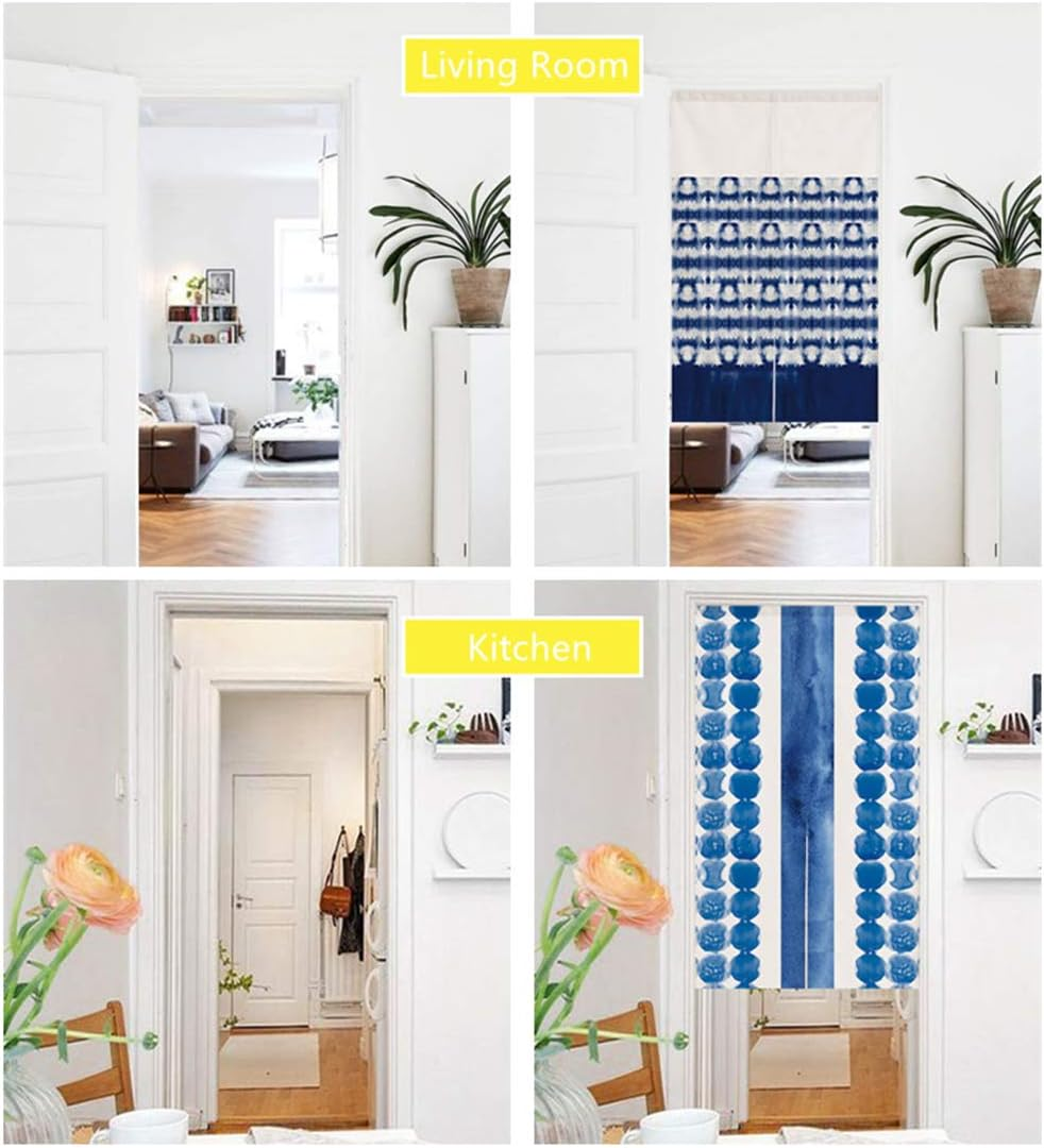 Japanese Indigo Noren Doorway Curtain Tapestry Shibori Tie Dye Pattern Door Curtain Rustic Boho Ethnic Room Divider Home Decoration, 29 X 35 Inches image number 5