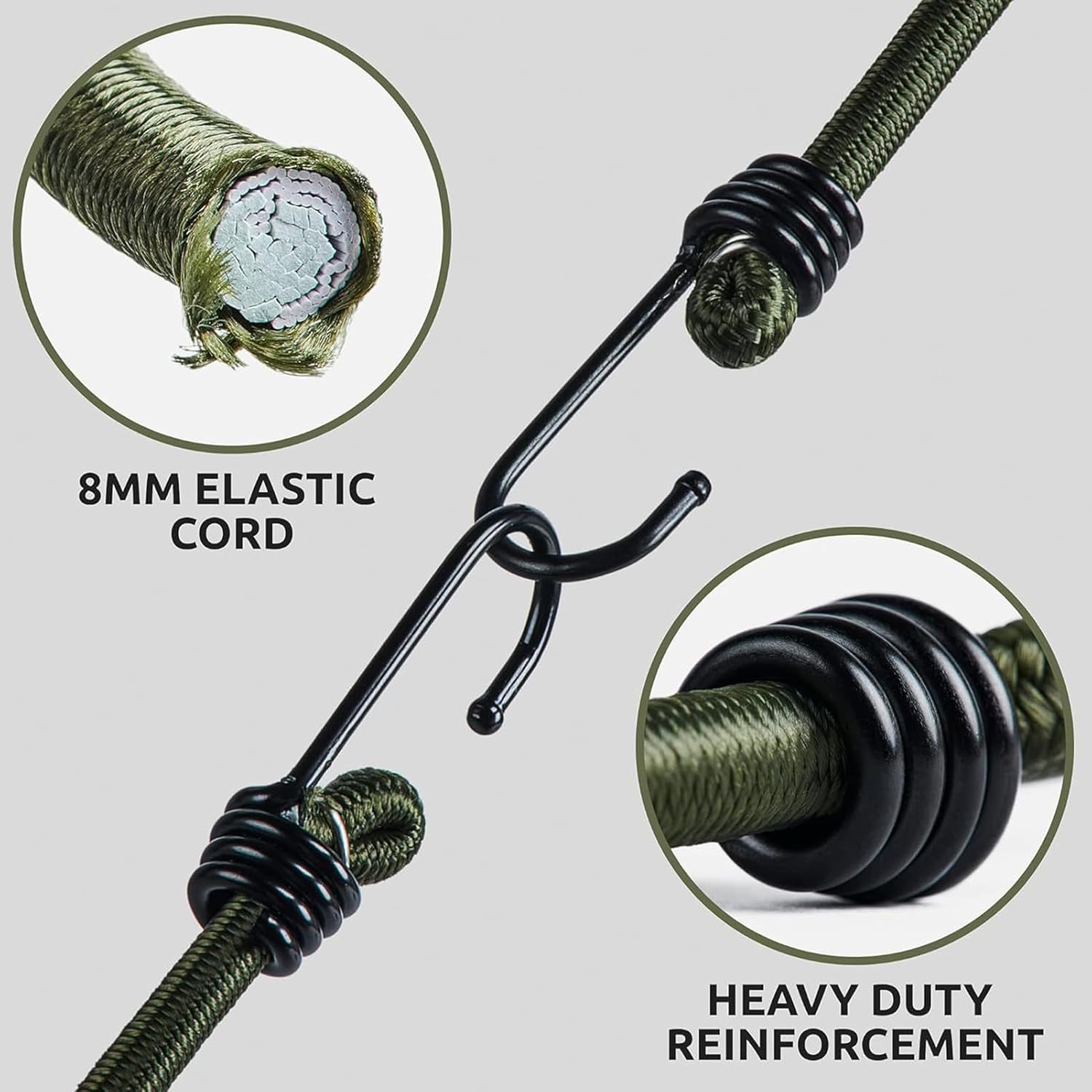 Rubber, PP & Iron Elastic Cord - 100Cm Elastic Rope with Hook, 10 Pieces Heavy Duty Securing Straps - Rope Straps for Luggage Camping Trunk Canopy Tarp Tent image number 1