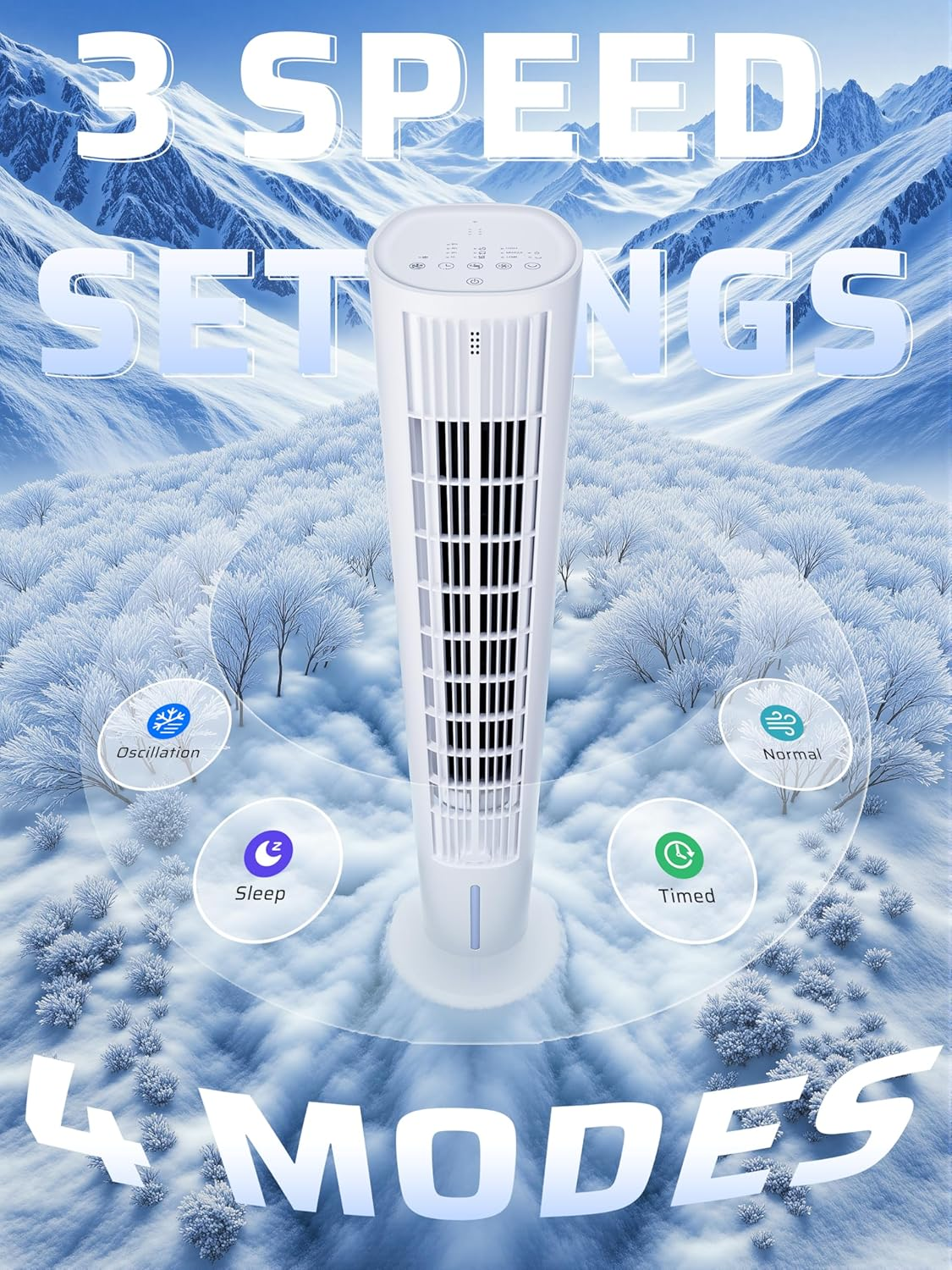 Shanghigh Tower Fan Cooling - Bladeless Tower Fans & Air Cooler with 3L Water Tank & Remote for Room Bedroom Home Office, 80&deg; Oscillating Standing Floor Fan with 3 Speeds, 4 Modes, 12H Timer (White)
