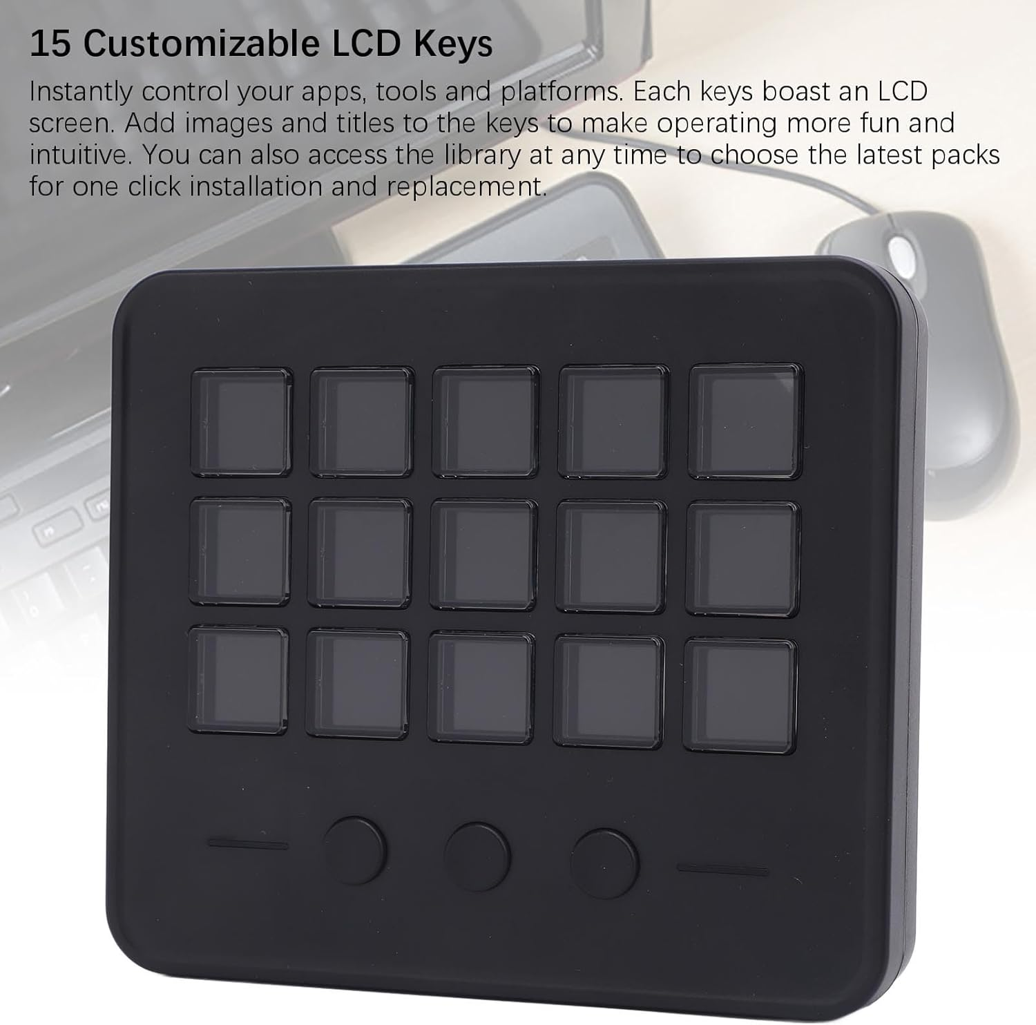 Stream Controller, Stream Control Deck with 15 Macro Keys, Customizable LCD Keys Studio Controller, Gaming Workflow Macro Keypad for OBS PC image number 5