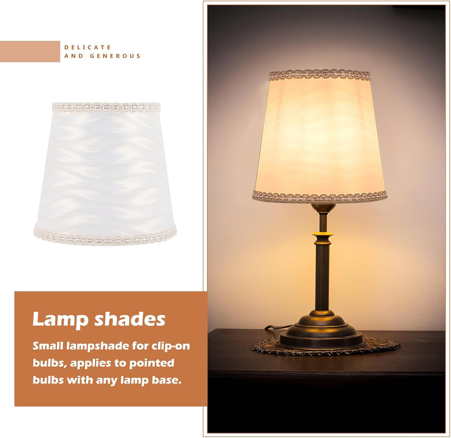 RUNROTOO Clip-On Composite Fabric Lamp Shade with Reflective Wave Pattern, Small Hanging Lampshade and Table Lamps, Protective Cover for Dining and Living Room Lighting image number 5