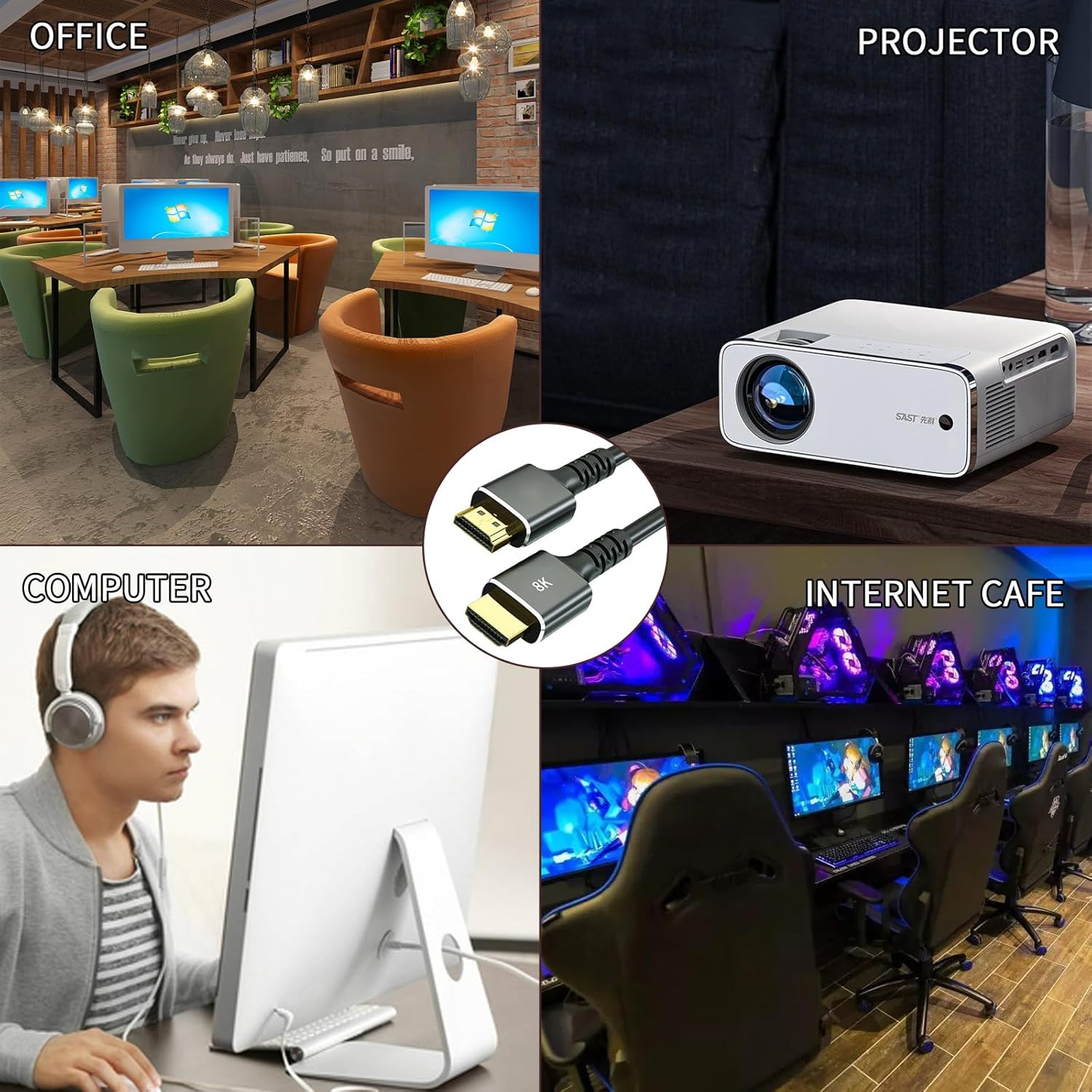 Lizbin 8K Cable 2.1 6.6FT/2M 48Gbps, High Speed Cord, 8K 60Hz 4K 120Hz 2K 240Hz HDR 10 HDCP 2.2 & 2.3 Cables Compatible with Laptop, Monitor, TV, PS5, PS4, More (Black) image number 4