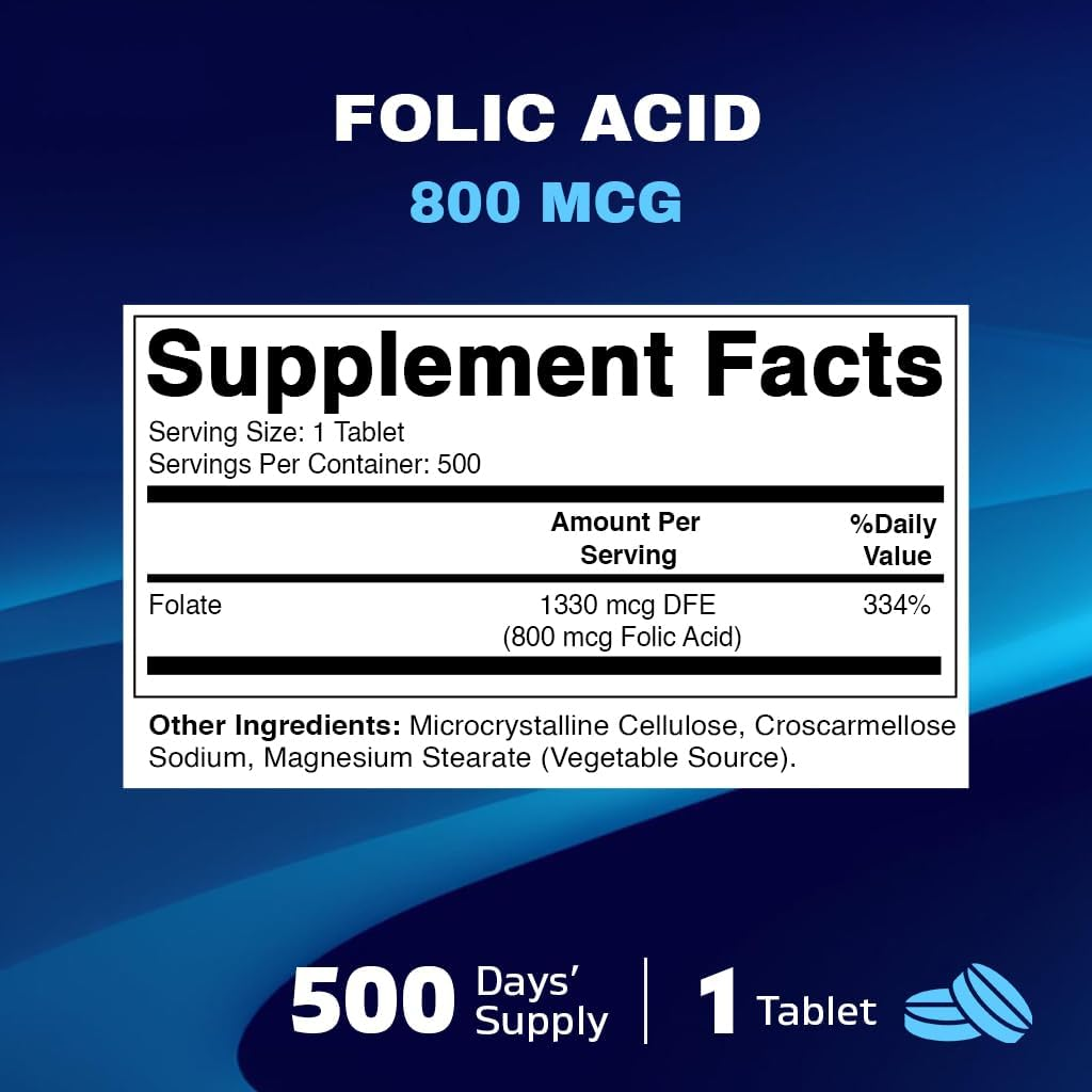 Vitamatic Folic Acid 800 Mcg - 500 Vegetarian Tablets - Vitamin B9 image number 5