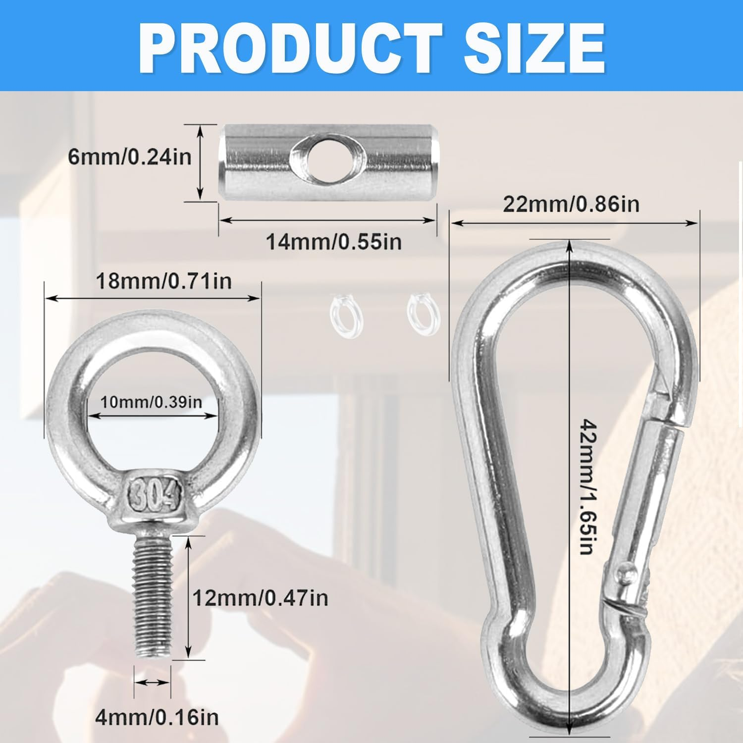 Wzenclave 10Pcs Carabiners 304 Stainless Steel Eye, 10 Pieces Stainless Steel Awning Pipe Plug 6Mm, with 10 Climbing Buckles, Ideal for Caravans, Motorhomes, Campervans Camping Tent Equipment image number 4