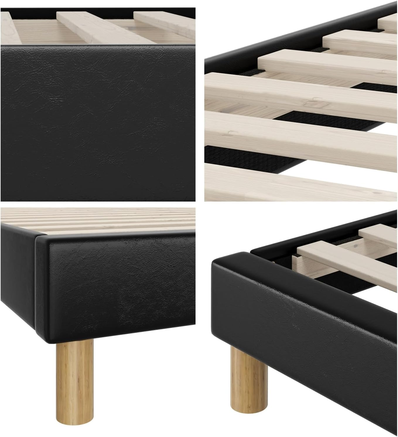 Oikiture King Single Bed with Leather Upholstery King Single Bed Frame Platfrom Foundation for Mattress Topper Black image number 1