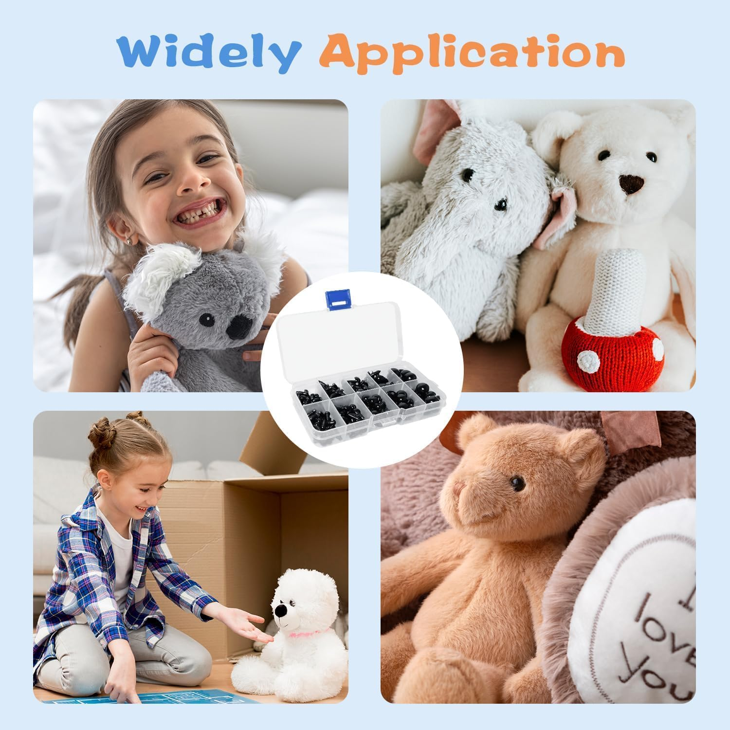 200Pcs Safety Eyes,Funcyboo Craft Eyes Crochet Eyes Assorted Sizes Plastic Doll Eyes Stuffed Animal Eyes Kit with Washers for Amigurumi DIY 5 6 8 10 12 Mm Black Safety Eyes. image number 4