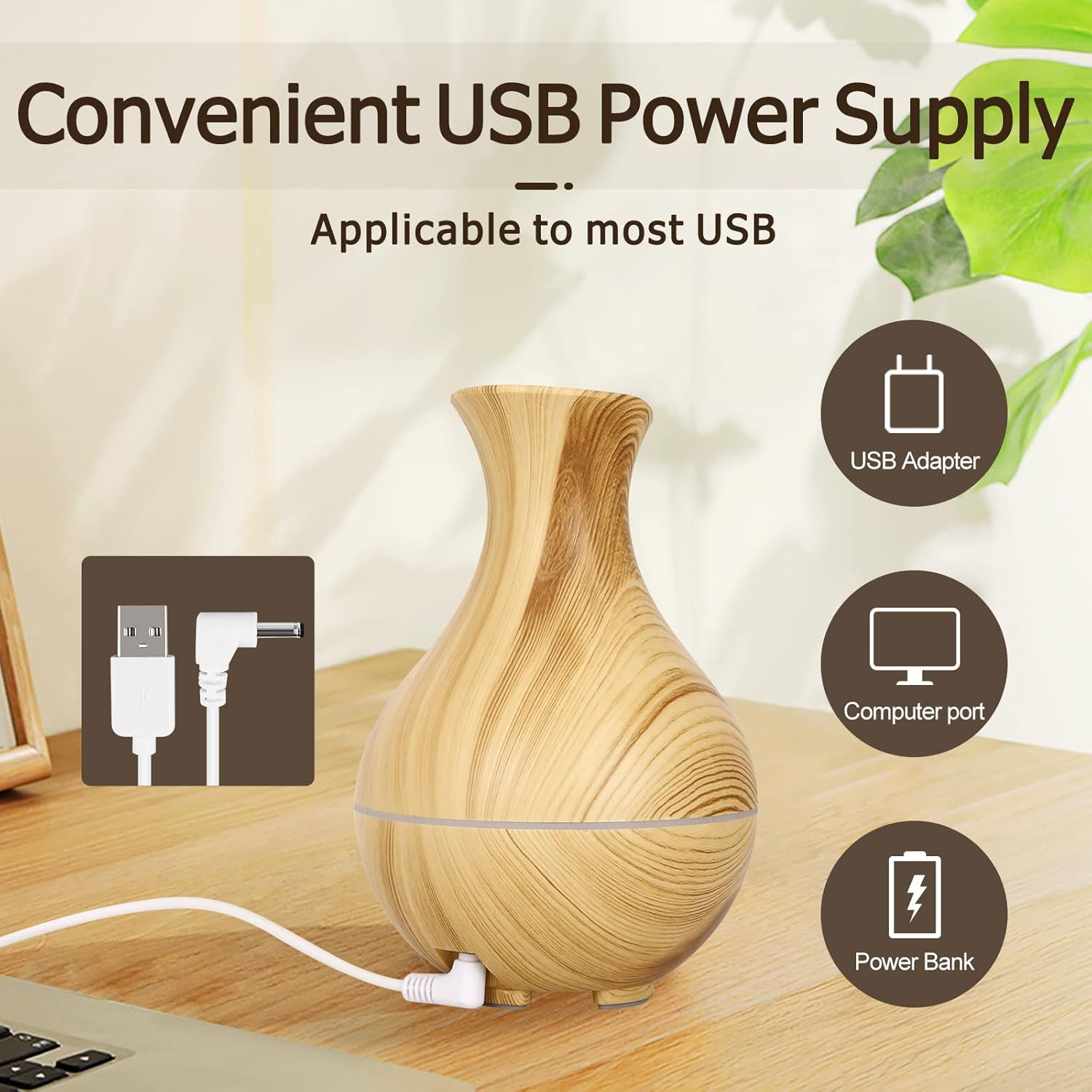 UCINNOVATE Essential Oil Diffuser, 160Ml Cool Mist Humidifier, USB Aromatherapy Diffuser with Colorful Lighting, Auto Turn off Fuction, 2 Mist Modes, Scent Mist Defuser for Bedroom, Home, Office image number 6