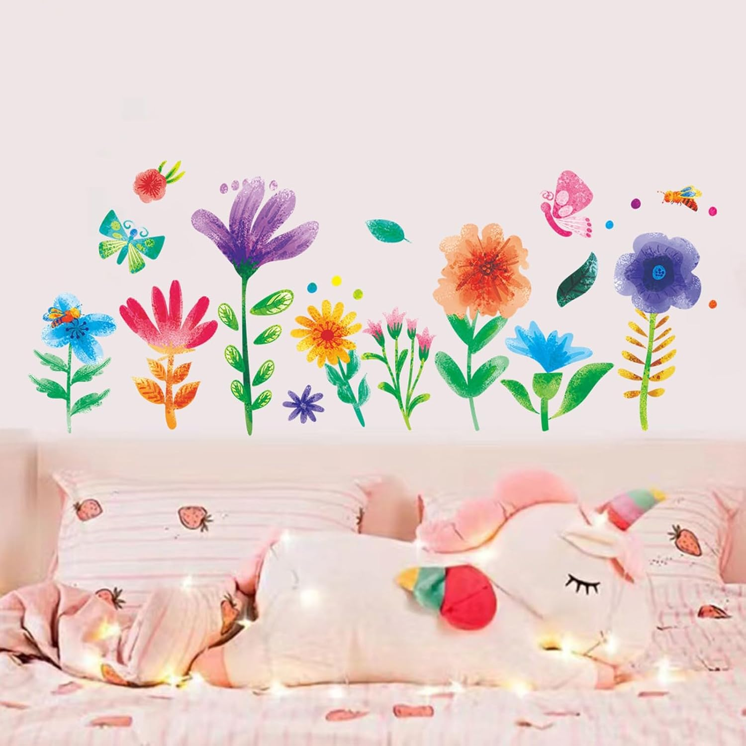 Watercolor Flower Wall Stickers - Kids Baby Boys Girls Toddler Garden Preschool Floral Wall Decals - Nursery Playroom Classroom Daycare Bedroom Home Wall Decor
