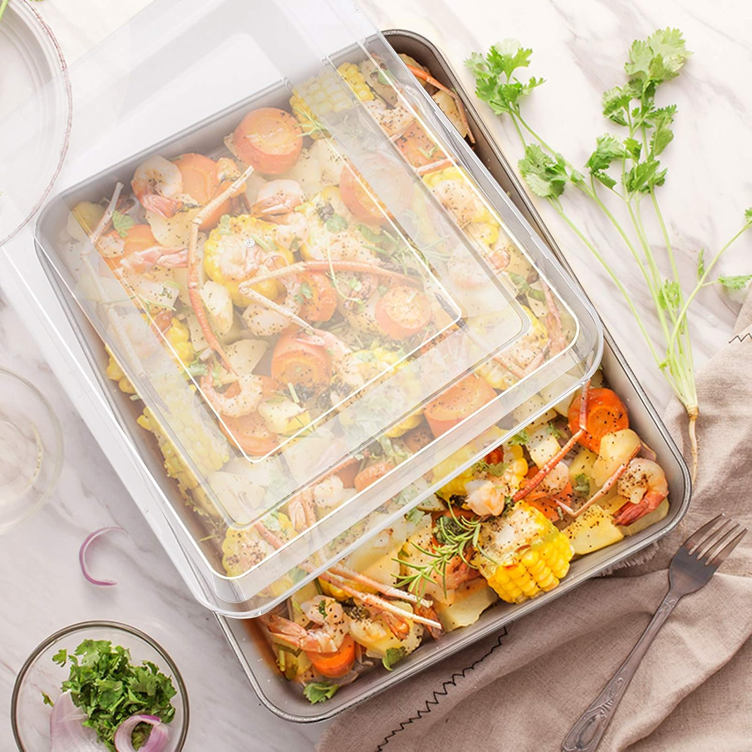 E-Far Stainless Steel Baking Pan Set, 9-Piece Bakeware Sets for Cake Cookie Loaf Muffin, Include Round, Square, Rectangle Baking Sheet Pan with Lid & Cooling Rack, Dishwasher Safe