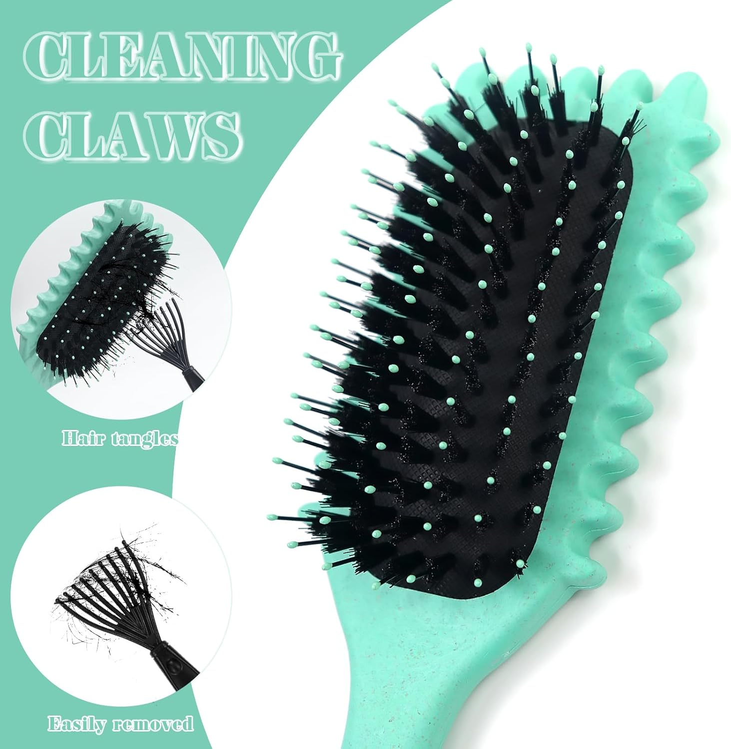 Curly Hair Brush, Curl Defining Brush, Shaping Curls Boar Bristle Styling Hairbrushes for Women and Men (Green) - Pink image number 7