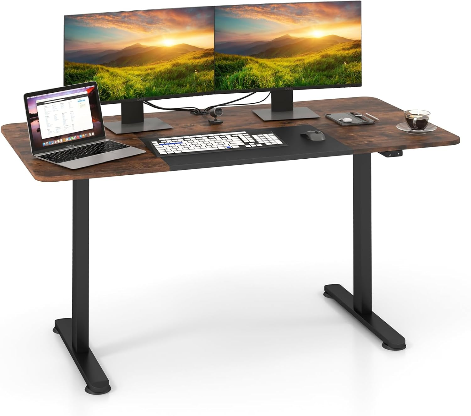 Giantex 140 X 70Cm Large Electric Standing Desk, Height Adjustable Sit to Stand Desk, Metal Frame & Powerful Motor, Button Controller, Ergonomic Standing Workstation (Rustic Brown)