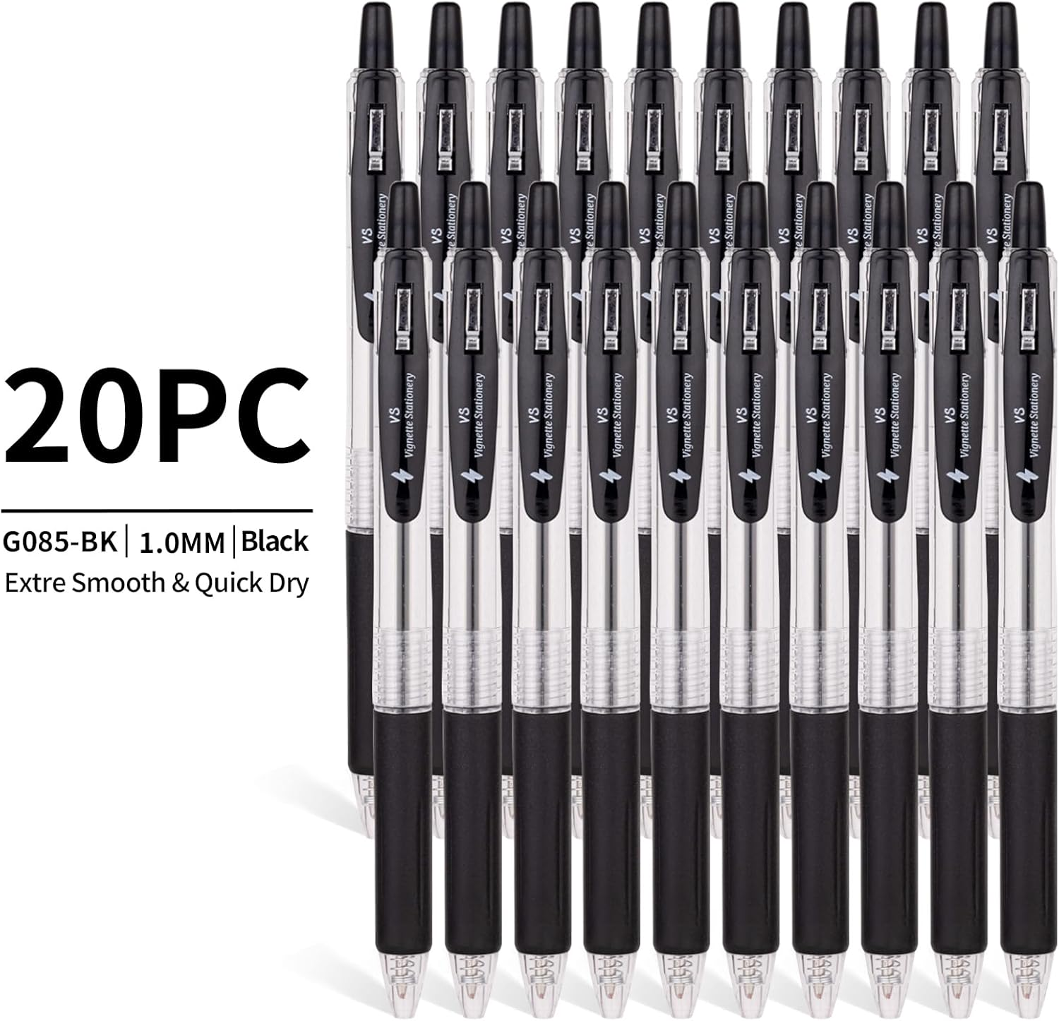 Vignette Stationery Black Ballpoint Pens, 1.0Mm Tip, Retractable, Extra Smooth, Quick Dry Ink, Oil Base, Waterproof, Non-Bleeding, 20 Value Pack, School Office University Student Admin Writing Pen image number 2