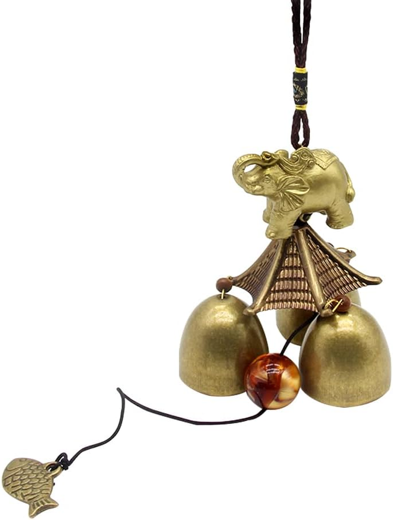 Hooshing Elephant Wind Chimes Metal Bronze Bells Feng Shui Wind Chimes for Lucky Outdoor Garden Patio Hanging Decor Gift image number 1