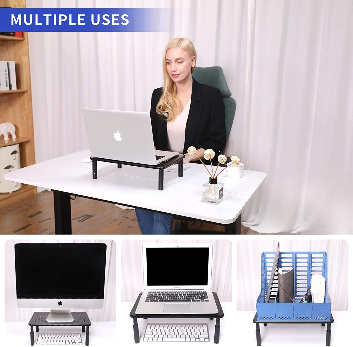 ERGOMAKER Monitor Stand - Height Adjustable Ergonomic Monitor Riser with Vented Metal Platform for Computer, Laptop, Imac, PC, Printer