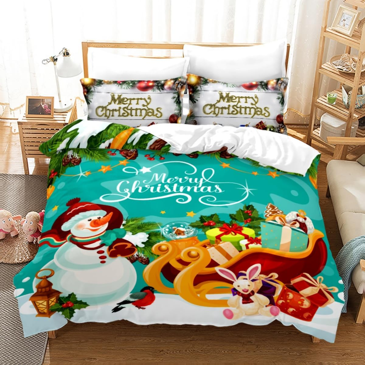Costume Bay Christmas Duvet Cover Set with Pillowcase Holiday Bedroom Decor, Festive Bedding Set for Christmas Season, Soft and Comfortable Christmas Bedding (Merry Christmas, S)