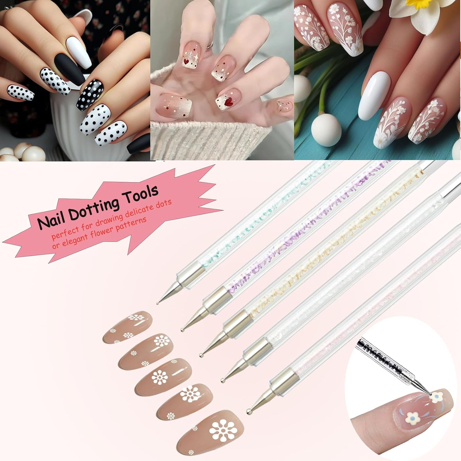 Whmeolyo 11Pcs Nail Art Brush Set, Dual Tipped Silicone Nail Tools, Nail Art Sculpture Pen, Crystal Handle Liner Brushes, Acrylic & Gel Nail Brush, Dotting Pens for Home and Professional Nail Salon - 20Pcs-Pink image number 5