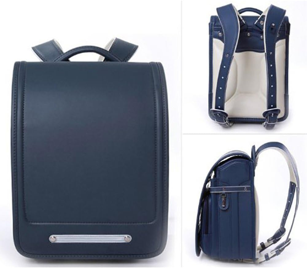 Star-Wind Ransel Randoseru Automatic Japanese School Bags for Boys Girls Senior PU Leather Light Weight Rain Cover, Deep Blue, Japanese image number 6
