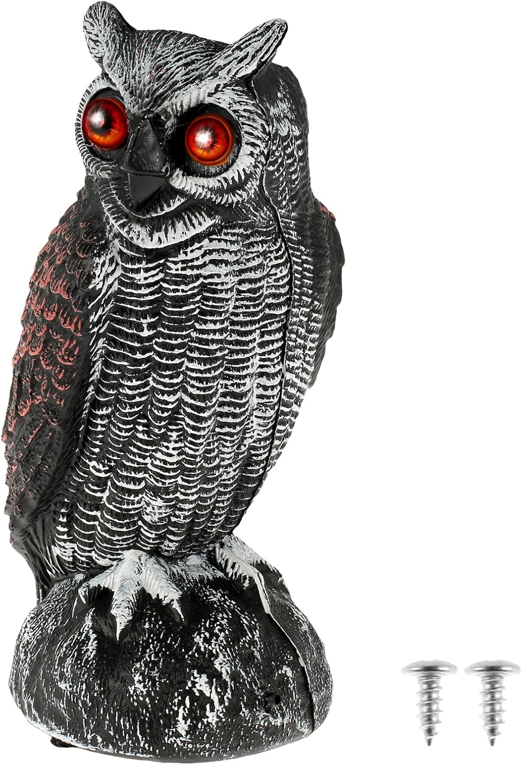 Solar Owl Decoys, Owl Bird Deterrent to Scare Birds Away with Red Flashing Eyes & Scaring Sound, 2 Working Modes Waterproof Solar Scarecrow Easy to Install to Keep Birds Away Outdoor (Set 01)