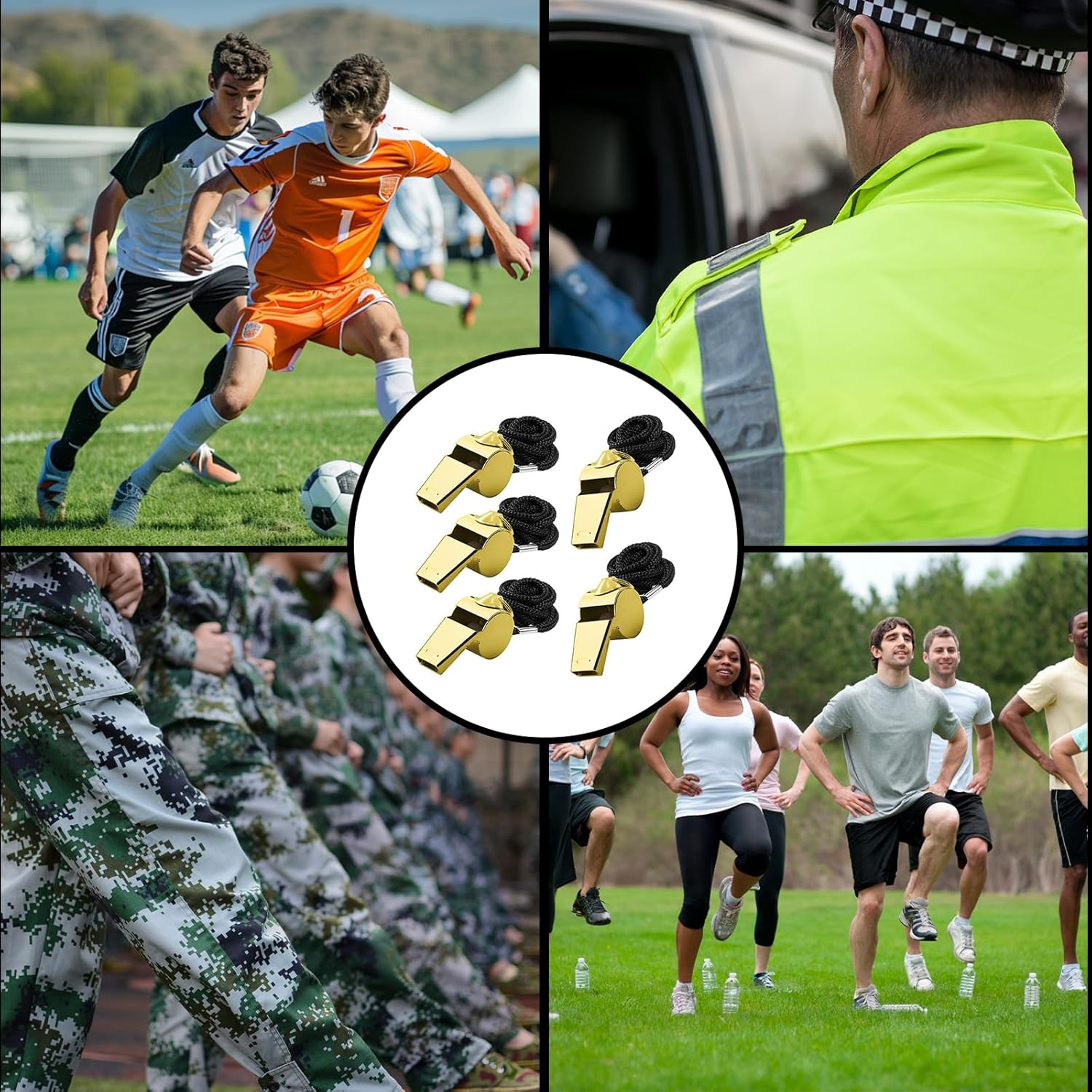 Whistle,6 Pcs Stainless Steel Sports Whistles,Coach Whistles Metal Whistle with Lanyard,For Whistle Sport,For Referees, Coaches, Polices, Training, Outdoor Sports and Emergency (Gold) image number 4