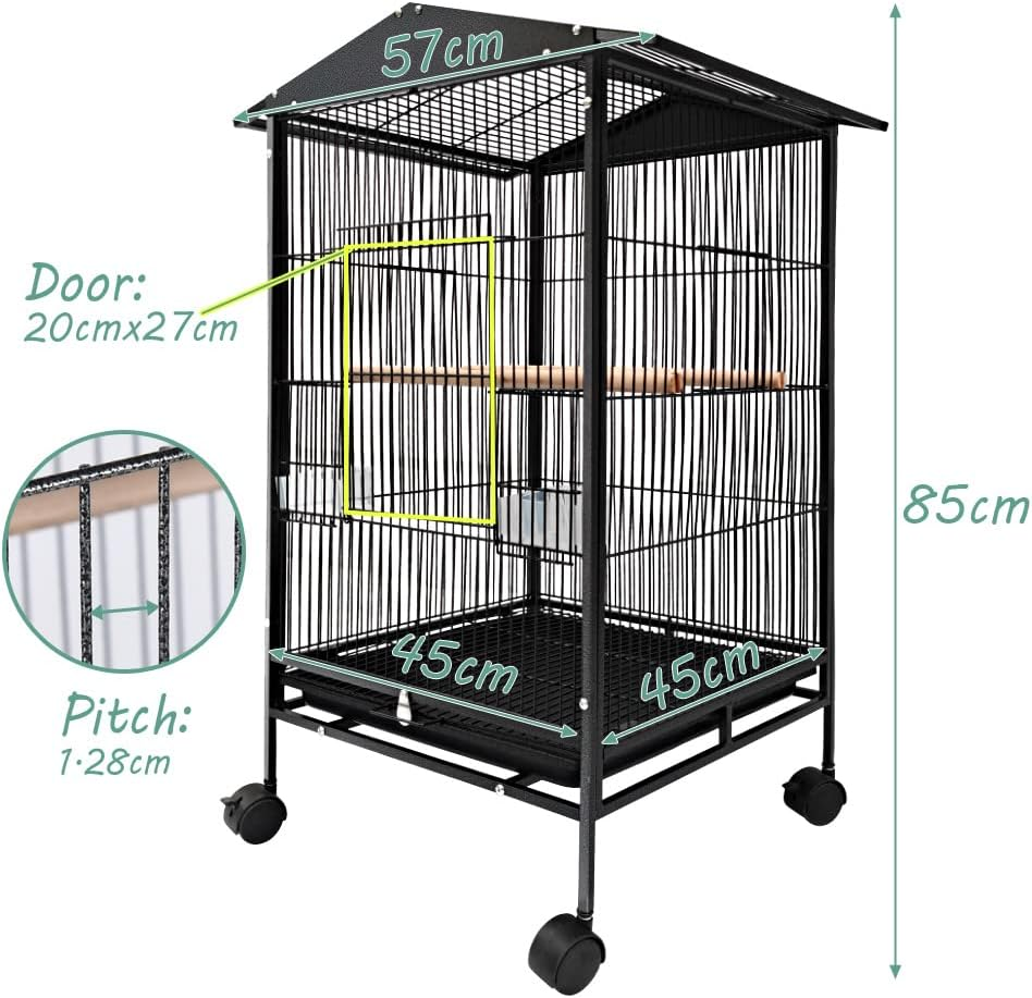 Taily Bird Cage Stand-Alone Aviary Large Bird Cages Travel Stand Budgie Parrot Birdcage with Removable Tray 85Cm Black image number 1