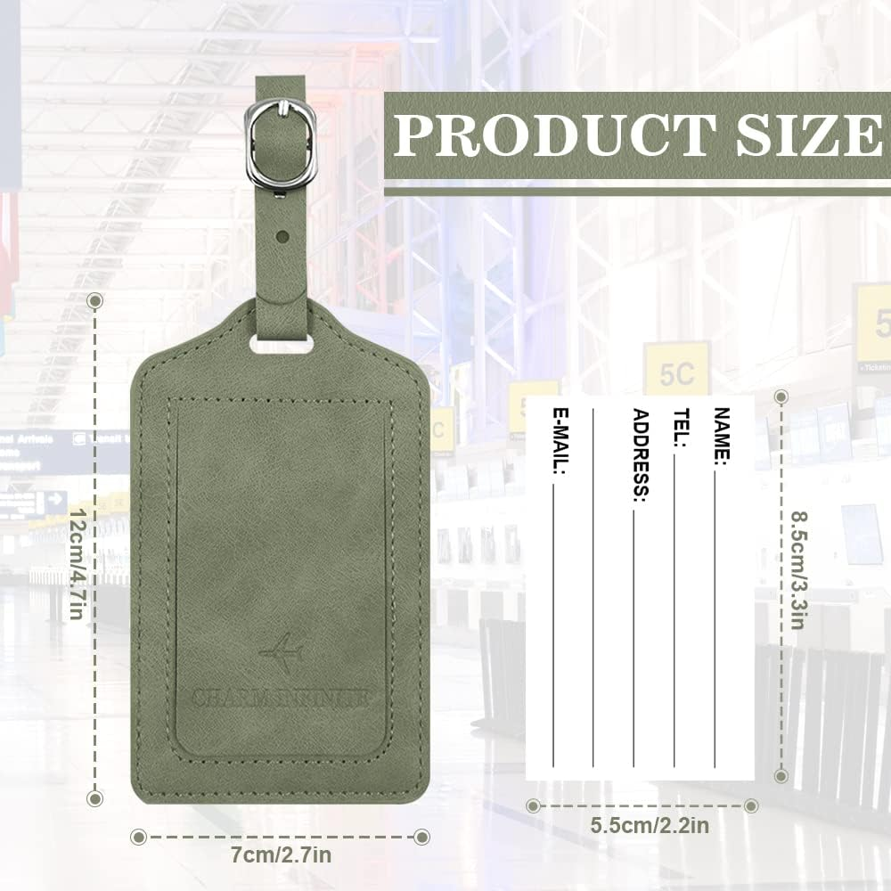 Leather Luggage Tags with Flap & Strap, Name ID Card for Luggage Suitcase, Sturdy Travel Bag Tags Identifier, Baggage Labels Personalized for Women Men, Cruise Ships (Green) image number 3