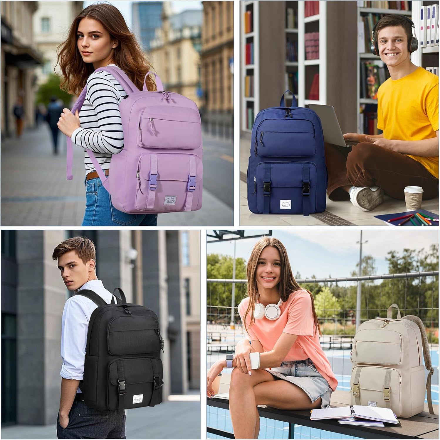 Backpack for Men Women,Vaschy Unisex Large Fashion Schoolbag Book Bag Rucksack for High School/College/Work/Travel/Commuter 15.6-17Inch Laptop Backpack Travel Backpack image number 1