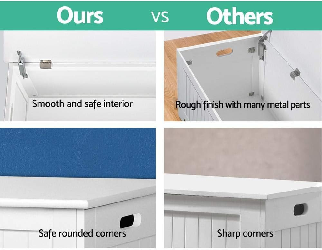 Keezi Kids Toy Box, Children Toys Storage Container Clothes Cabinet Chest Activity Centre Furniture Multifunctional Play Living Room Bedroom Decor, MDF Bench White image number 2