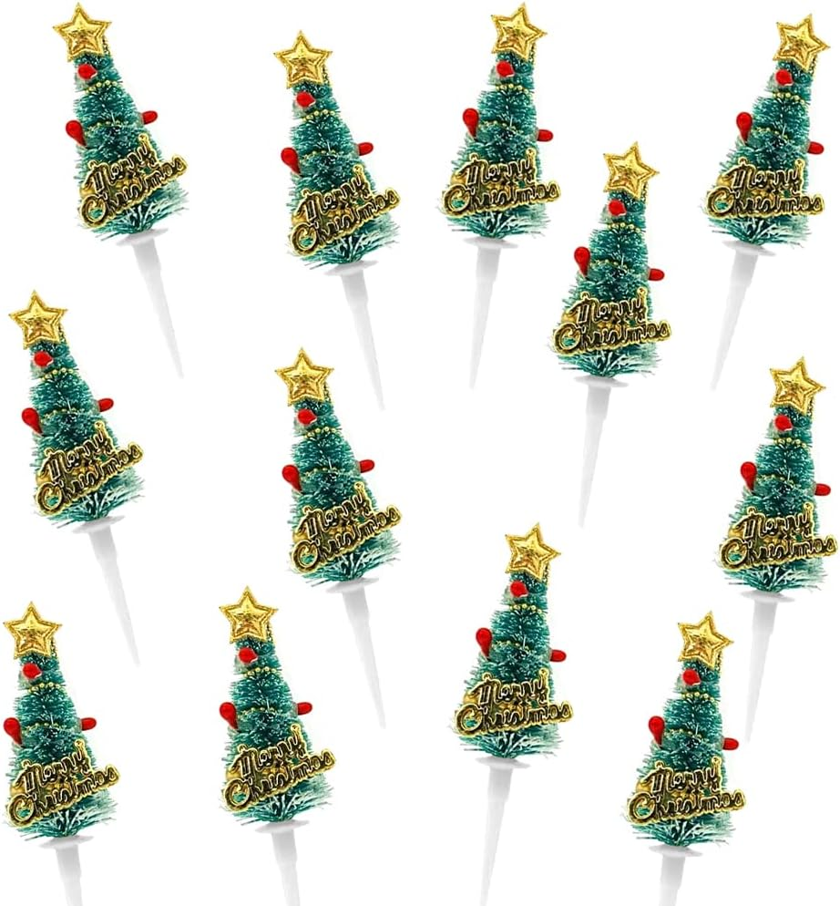 Pack of 12 Christmas Cupcake Toppers, Cake Decoration, Merry Christmas Mini Cake Topper, Christmas Tree Cake Topper, Cake Decoration for Xmas Party image number 5