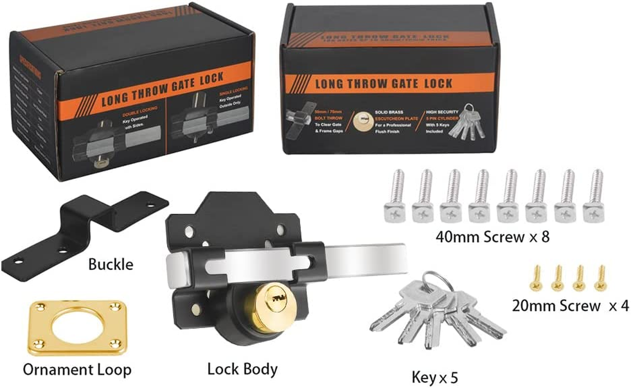 Barn Door Lock, 2", Fence Gate Lock, Double Sided Gate Latch, Door Lock for Wooden Garden Gate with 5 Keys image number 4