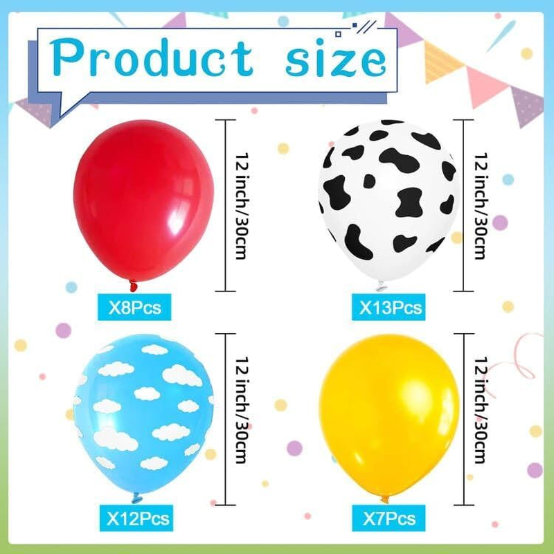 Cartoon Story Balloons Toy Inspired Story Birthday Party Supplies Party Decorations Cow Print Sky Blue Cloud Balloons Arch Garland Kit for Kids Boys Girls Story Themed Party Decor Favor image number 1