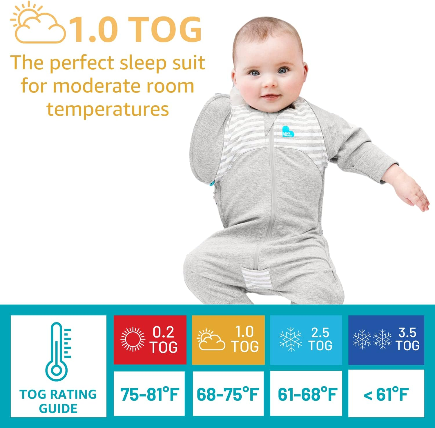 Love to Dream Swaddle up Transition Suit, Baby Swaddle, Unique Self-Soothing Sleeves Design, Zip-Off Wings, 1.0TOG All Seasons Wearable Blanket, Medium (3-6 Months), Grey image number 5