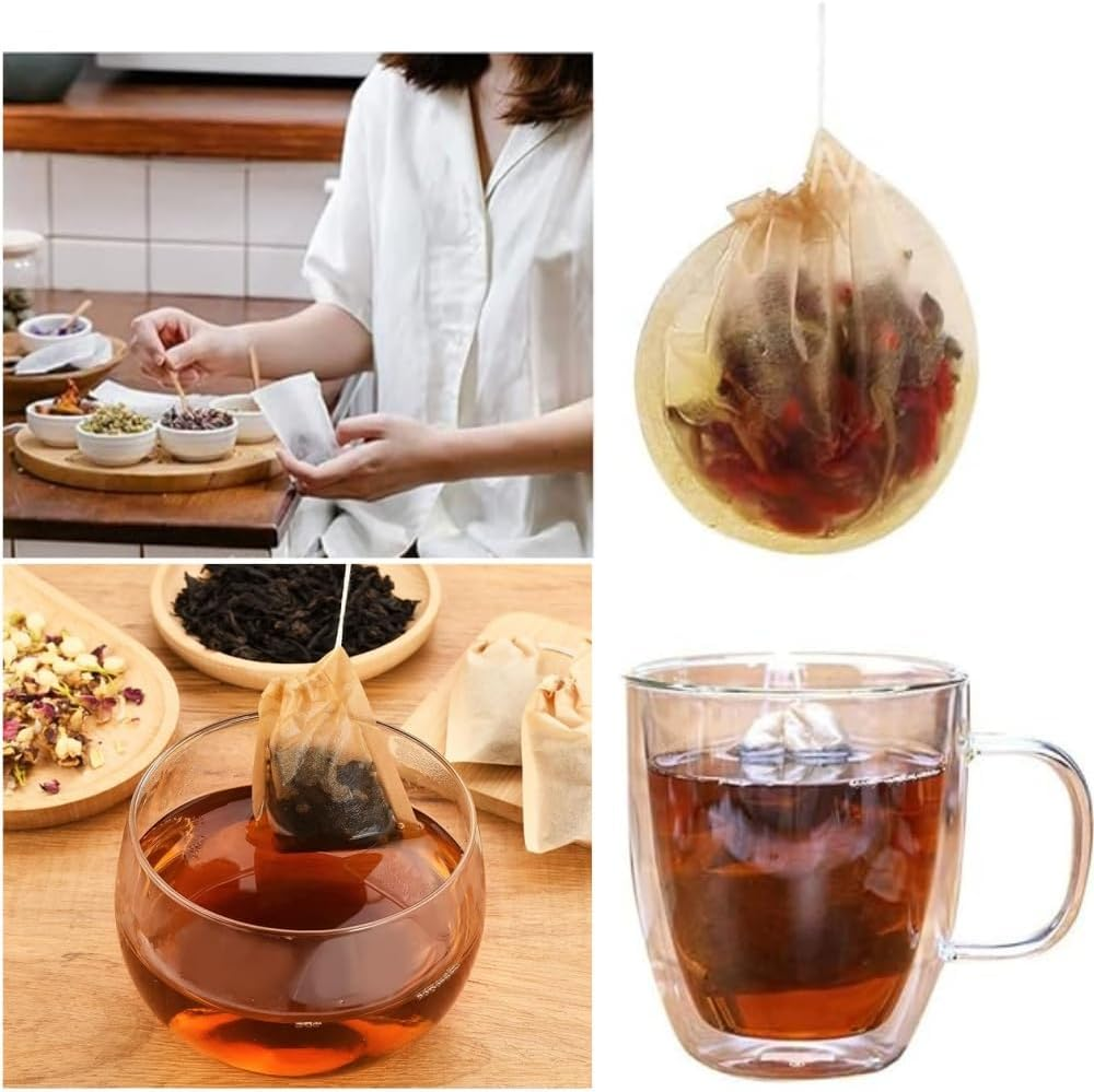 Jindizi 100 Pcs Tea Filter Bag, Natural Cotton Drawstring Seal Empty Tea Bags for Loose Leaf Herbs Teas(Round) image number 5