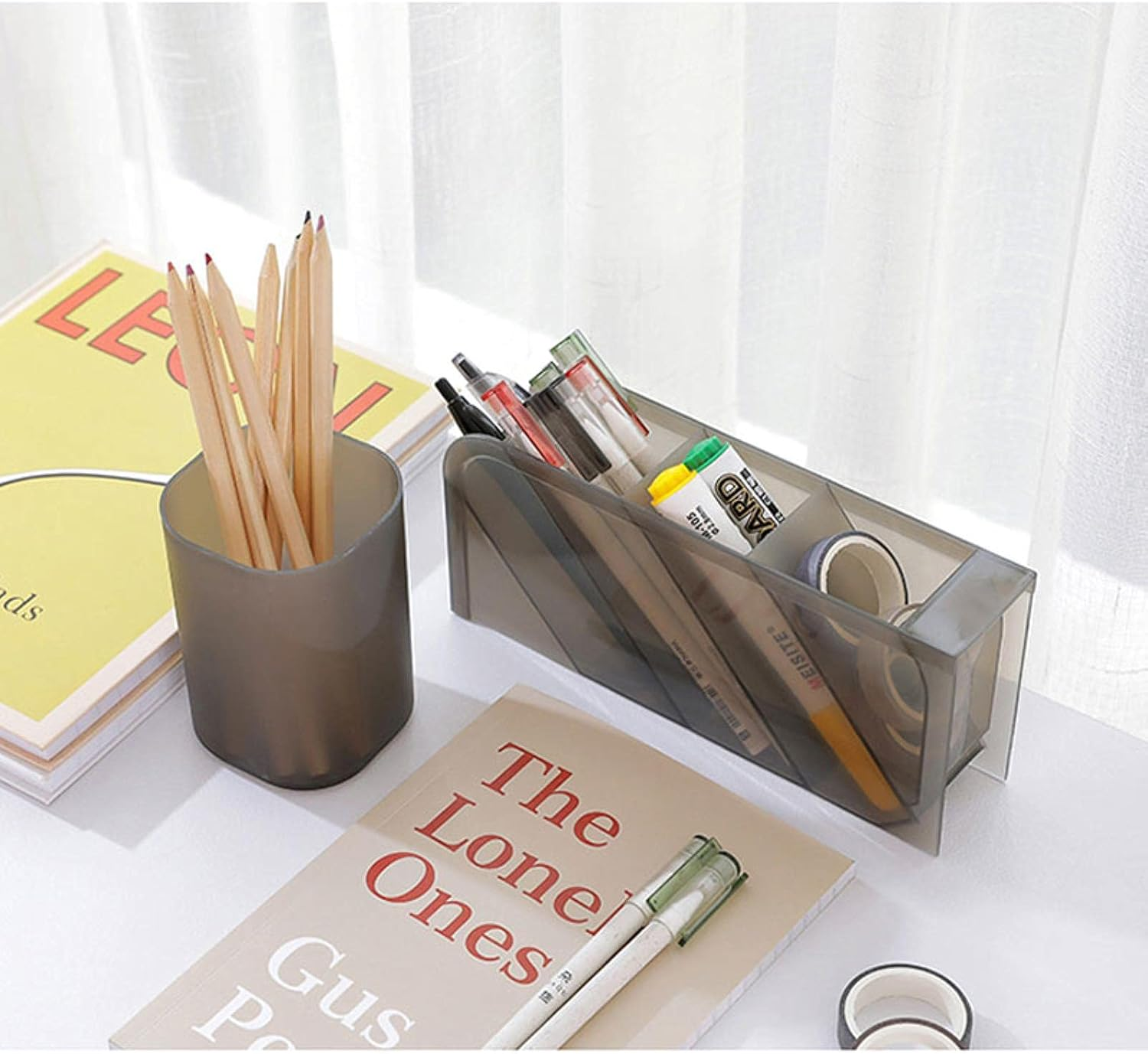 Desk Organizer for Pens Storage Brush Stand Desk Pencil Holder for School Supplies Kawaii Stationery & Office Makeup Storage Box image number 3