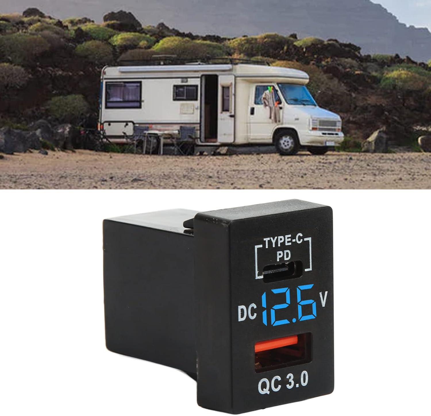 USB Car Charger Socket QC 3.0 Fast Charge 12‑24V Voltage Display for Cars Motorcycles Motorhomes image number 5