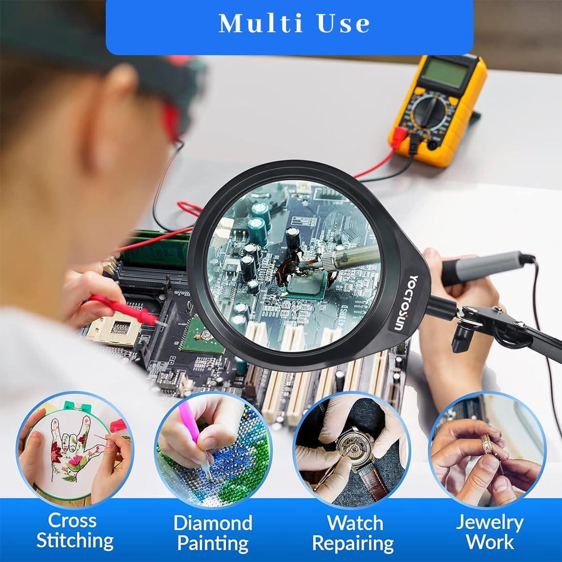 10X Magnifying Glass with Light, Adjustable Arm and Stand, Heavy-Duty 2 in 1 Metal Base Magnifier, 2200 Lumens LED Lamp, Ideal for Reading, Crafting, and Hobby Work image number 5