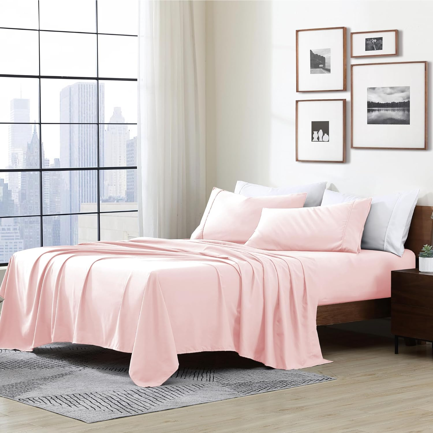 Cathay Home Essentials Ultra Soft Hypoallergenic Wrinkle Resistant Double Brushed Microfiber Bedding Sheet Set, Blush, Full