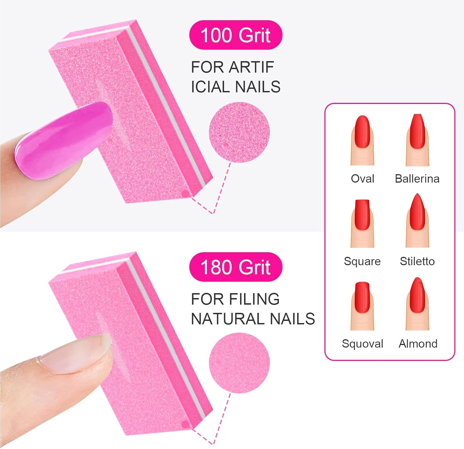 Diesisa Buffer Block Nail File, 100/180 Grit Sponge Nail Buffers for Acrylic Nails, Mini Buffing Block Double Sided for Manicure Tools 30 Count - Pink - Pink image number 4